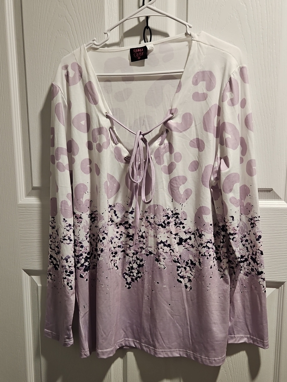White and Lavender Lace-Up Long Sleeve Tee